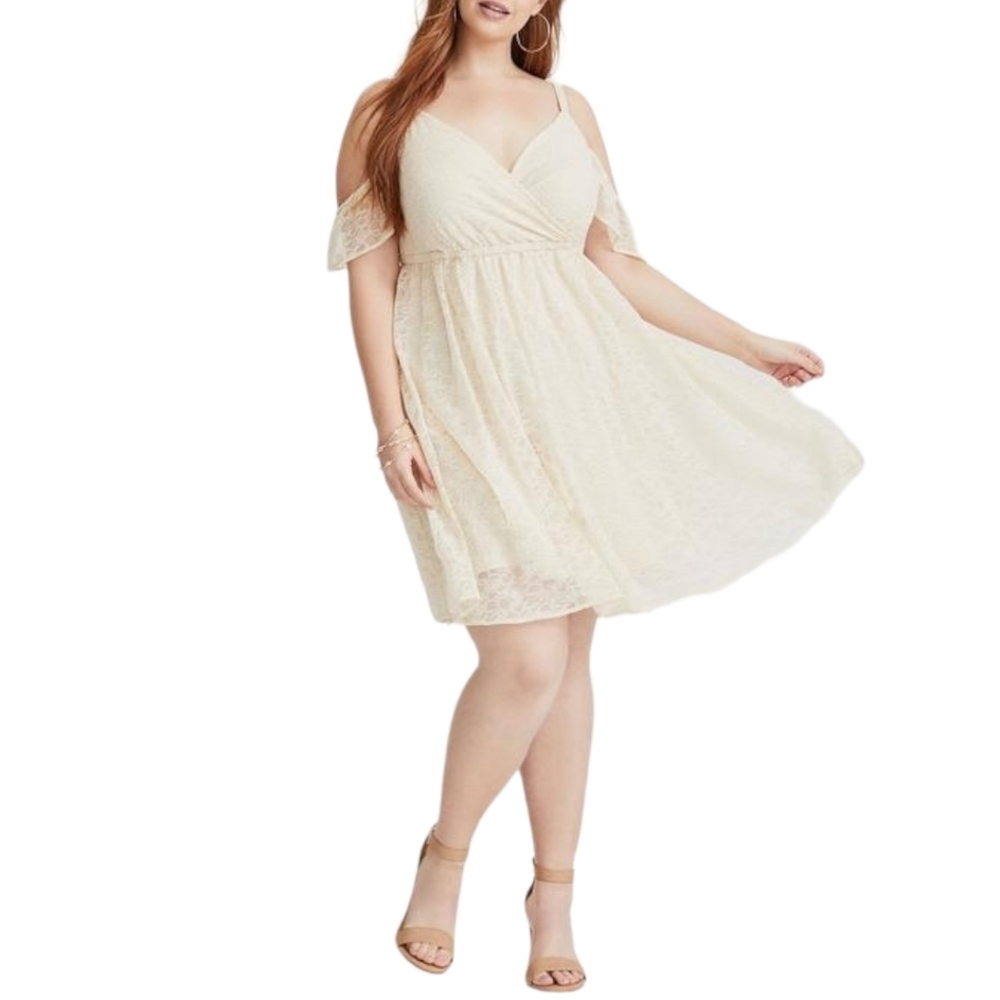 1X - Torrid | Ivory Lace Cold Shoulder Skater Dress